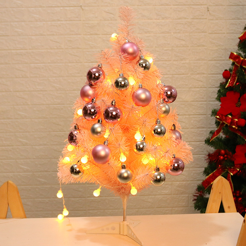 Rosa pequeño árbol de Navidad 60cm BOLA DE Navidad conjunto árbol mini decoración de escritorio decoración de Navidad mini árbol de Navidad
