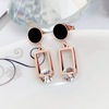 Earrings stainless steel, accessory, triangle, zirconium, Korean style, simple and elegant design