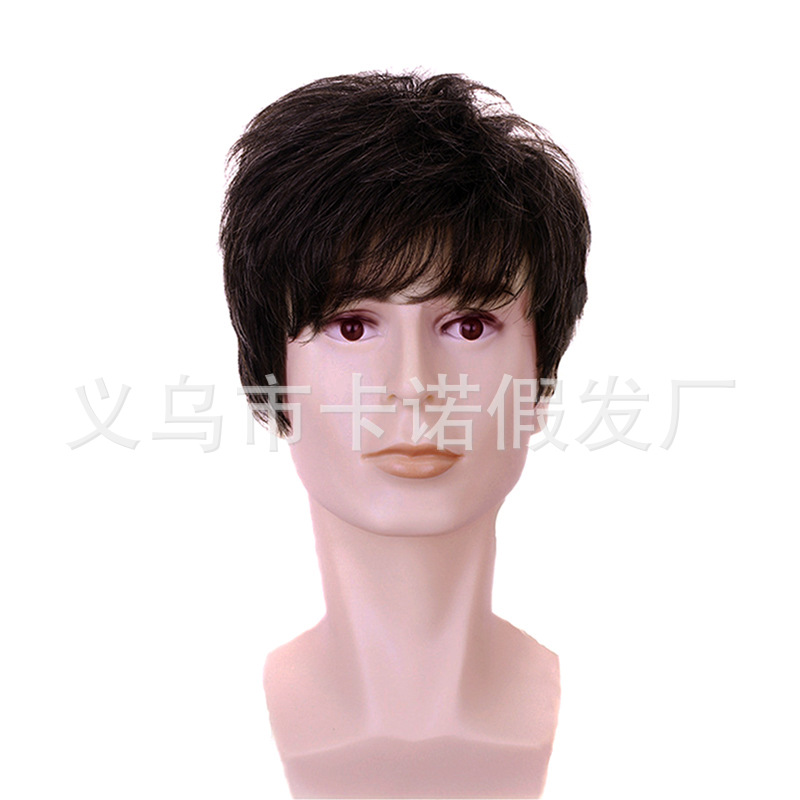 Peluca transfronteriza europea y americana moda popular Peluca de los hombres flor blanca de seda de alta temperatura esponjoso de mediana edad y anciano pelo corto