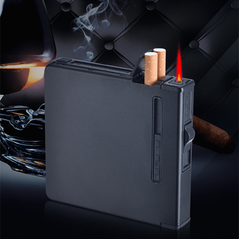 Cigarette Case 20 Pack Automatic Bomb Portable with Windproof Lighter Integrated Creative Metal Men's Engraving Cigarette Case Cigarette Case 20 Pack Automatic Bomb Portable with Windproof Lighter Integrated Creative Metal Men's Engraving Cigarette Case