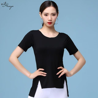 华宇舞蹈现代舞服装莫代尔开叉短袖上衣练习服女瑜伽练功服特价