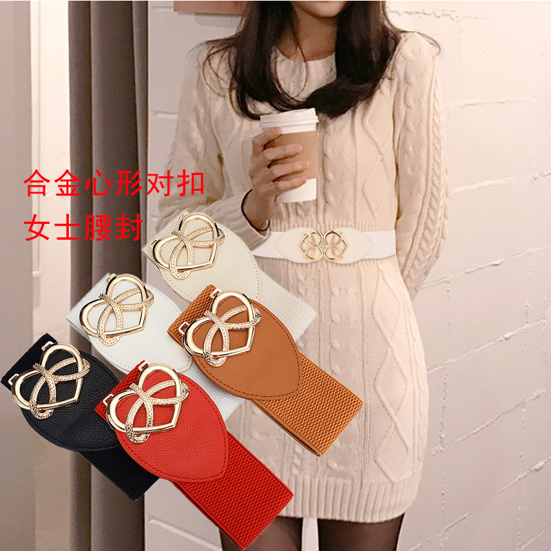 Nuevo cinturón ancho amor hebilla mujer moda vestido coreano decoración cinturón elástico sello
