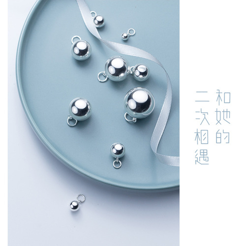 S925 silver accessories seedless light ball smooth pendant hollow hanging ball handmade DIY pendant S0431
