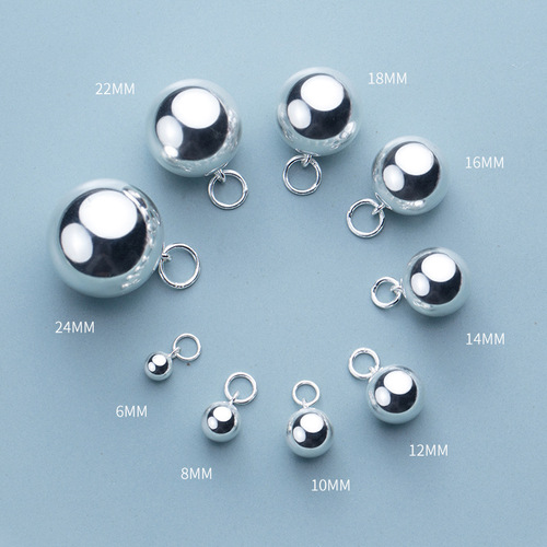 S925 silver accessories seedless light ball smooth pendant hollow hanging ball handmade DIY pendant S0431