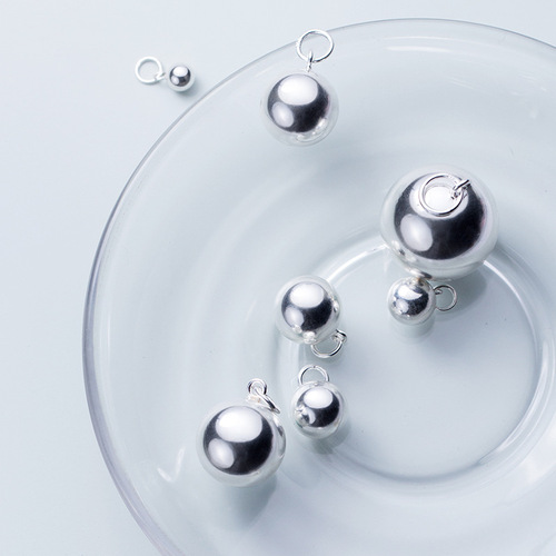S925 silver accessories seedless light ball smooth pendant hollow hanging ball handmade DIY pendant S0431