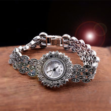 人品银品S925银饰品泰国古典女士向日葵手链手表文艺复古手环