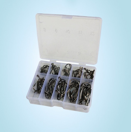 100 pieces boxed fish hooks, Iseni 3-12# barbed fish hooks, gold and black with holes