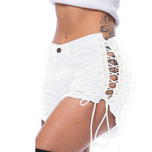 Ebay Beggar-style Ripped Women's Denim Jeans with Rivet Bandages—Euro-American Design, Sexy Nightclub Hot Shorts for Women