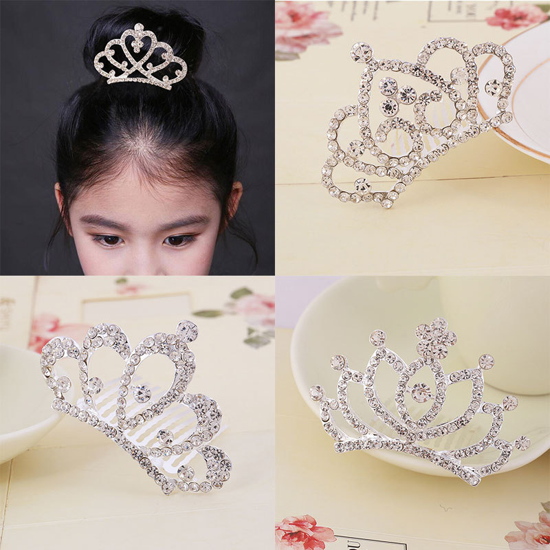 Estilo coreano rhinestone corona para niños peine accesorios para el cabello rendimiento de baile rendimiento de las niñas regalo de cumpleaños de las niñas al por mayor