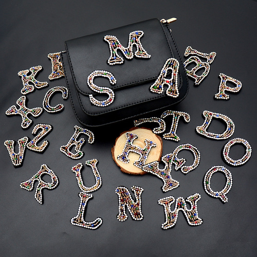 Handmade Bead Embroidered 26 English Letters Fabric Patch Fashion Versatile Clothing Accessory Bag Decorations Hand Sewn
