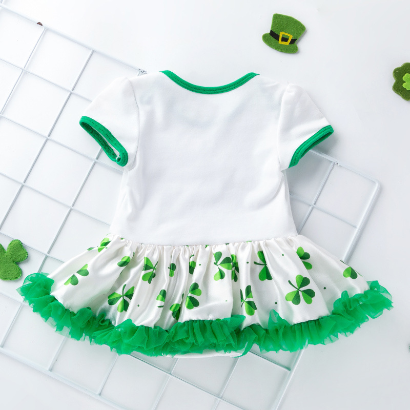 Comercio exterior ropa para bebés ropa para niños San Patricio ropa de fiesta para bebés de manga corta con estampado de mampara y vestidos de fiesta