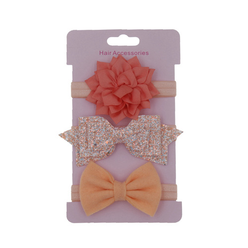 New children's lotus bow headband and hair accessories set Baby sequined bow headband and headwear three-piece set
