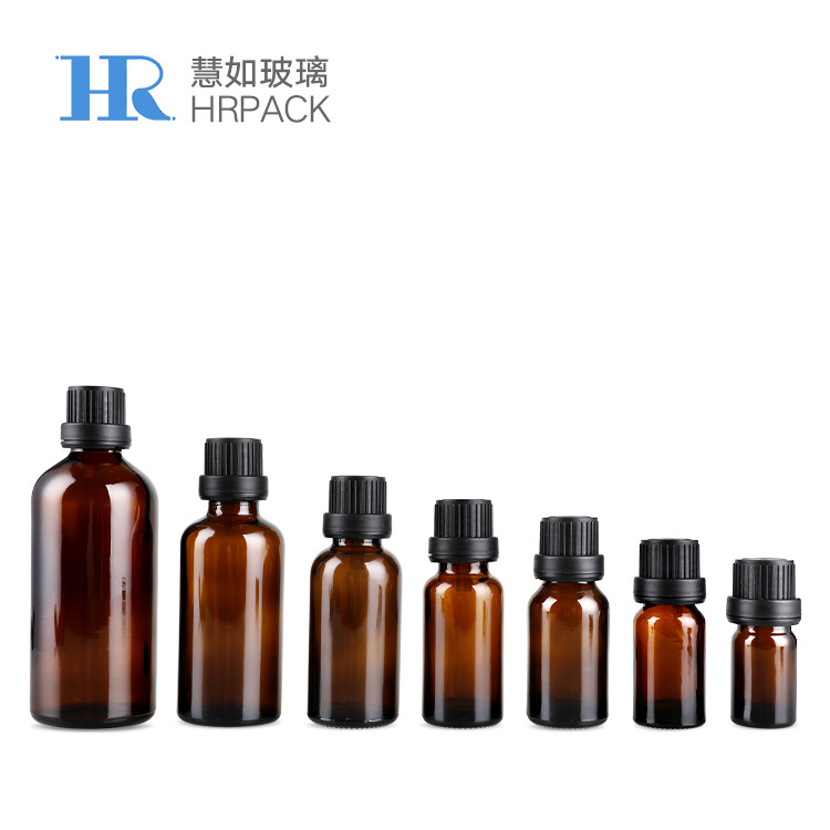 现货51015203050100ml茶色精油瓶塑料旋盖流量塞创意包装瓶化妆品