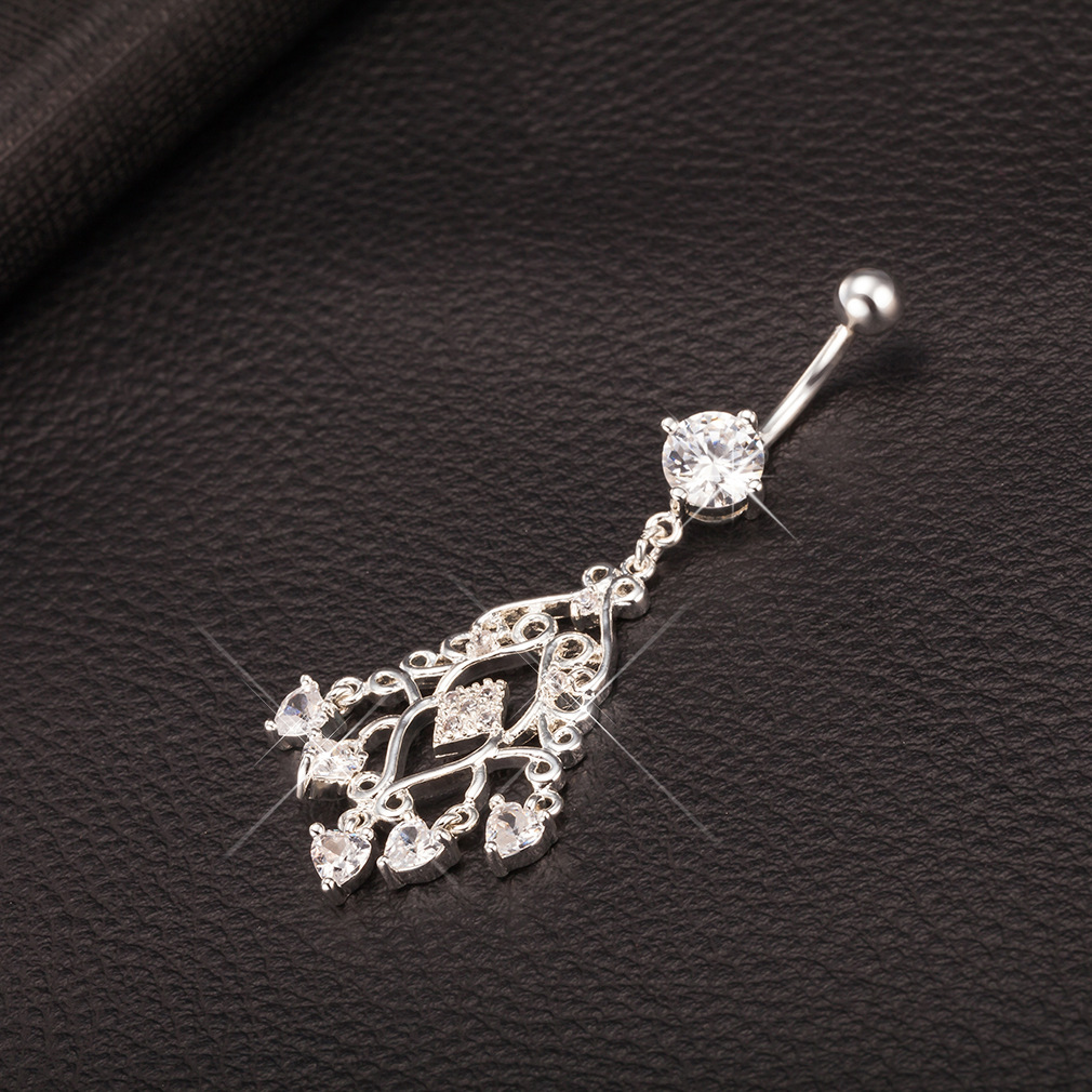 Yiwu Cross-border Factory Eco-friendly Electroplated Silver New Bohemian Style Diamond-shaped Tassel Long Navel Ring_voghion.com