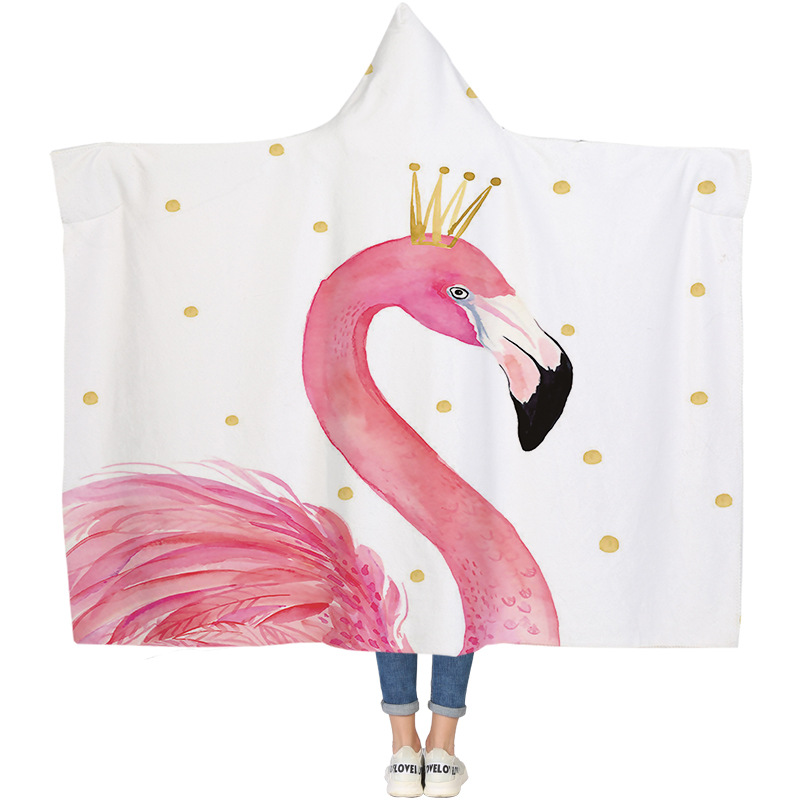 Lana de cordero siesta manta invierno Manta con capucha capa engrosada doble felpa 3D Impresión digital perezoso Manta