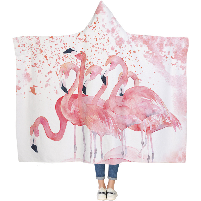 Lana de cordero siesta manta invierno Manta con capucha capa engrosada doble felpa 3D Impresión digital perezoso Manta