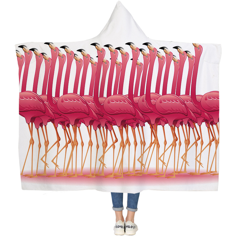 Lana de cordero siesta manta invierno Manta con capucha capa engrosada doble felpa 3D Impresión digital perezoso Manta