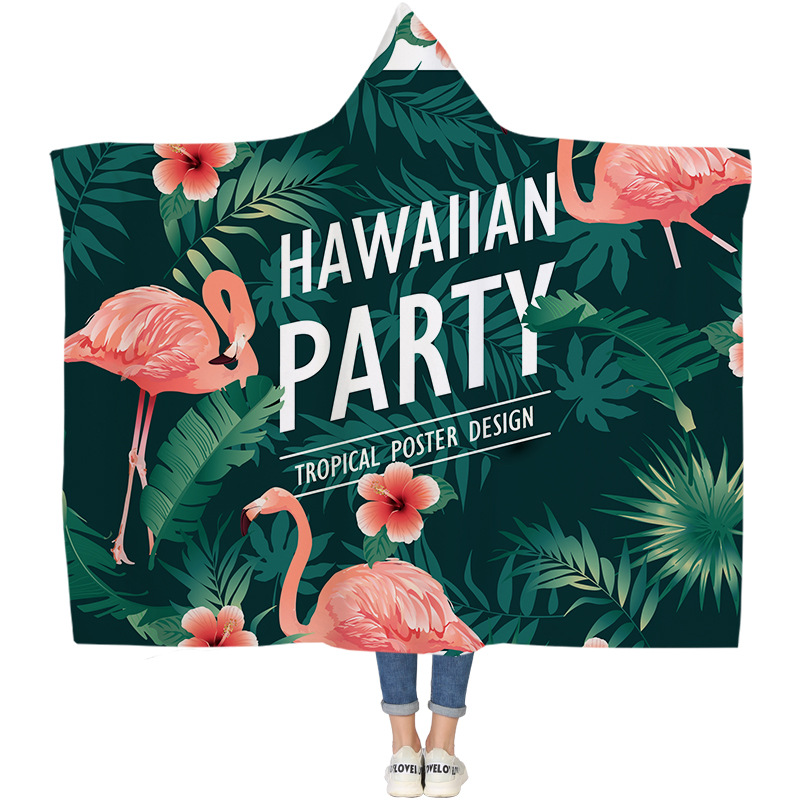 Lana de cordero siesta manta invierno Manta con capucha capa engrosada doble felpa 3D Impresión digital perezoso Manta