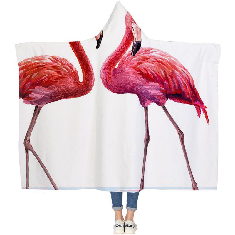 Lana de cordero siesta manta invierno Manta con capucha capa engrosada doble felpa 3D Impresión digital perezoso Manta