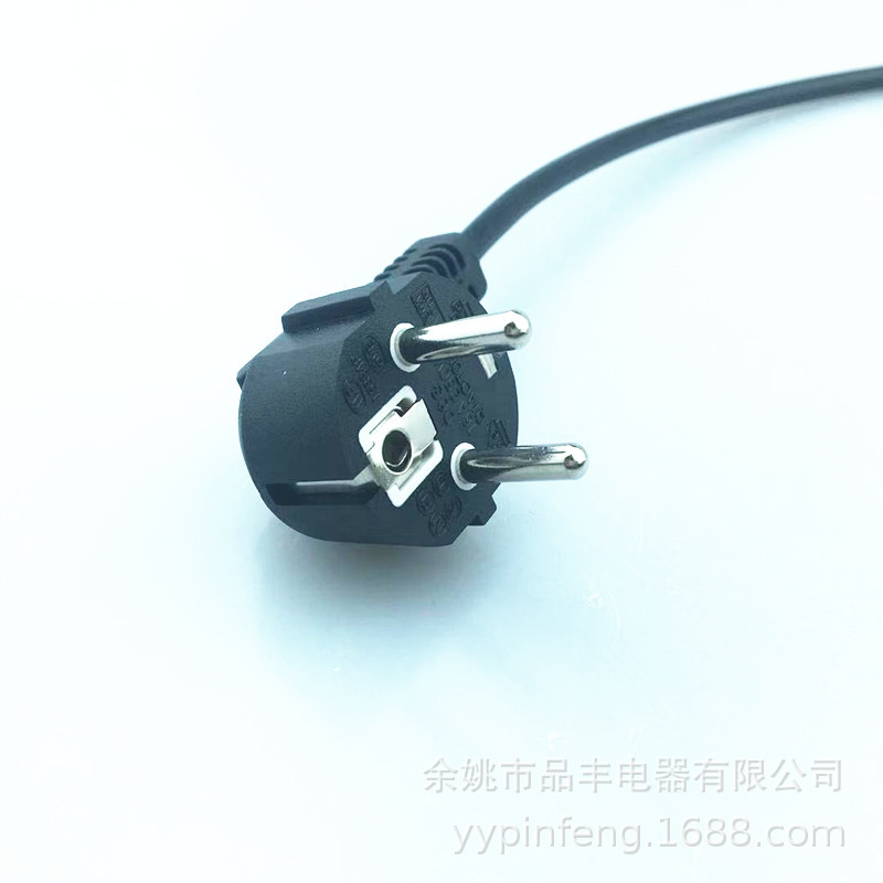 欧洲电水壶插头线 黑色16A插头 欧标三芯电源线