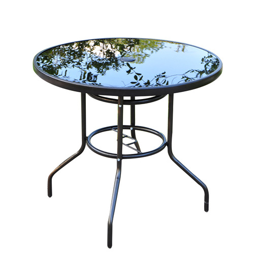 Creative Leisure Brown Tempered Glass Table Villa Transparent Glass Dining Table European Iron Round Dining Table Manufacturer Wholesale