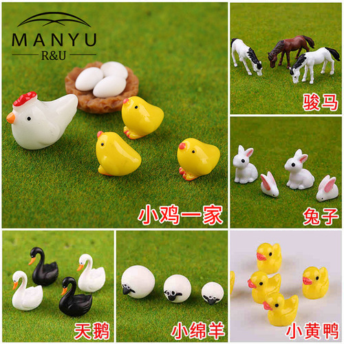 @DIY Handmade Sand Table Model Micro Landscape Animal Black and White Swan, Little Chick Family, Big Red Rabbit, Little Sheep, Steed