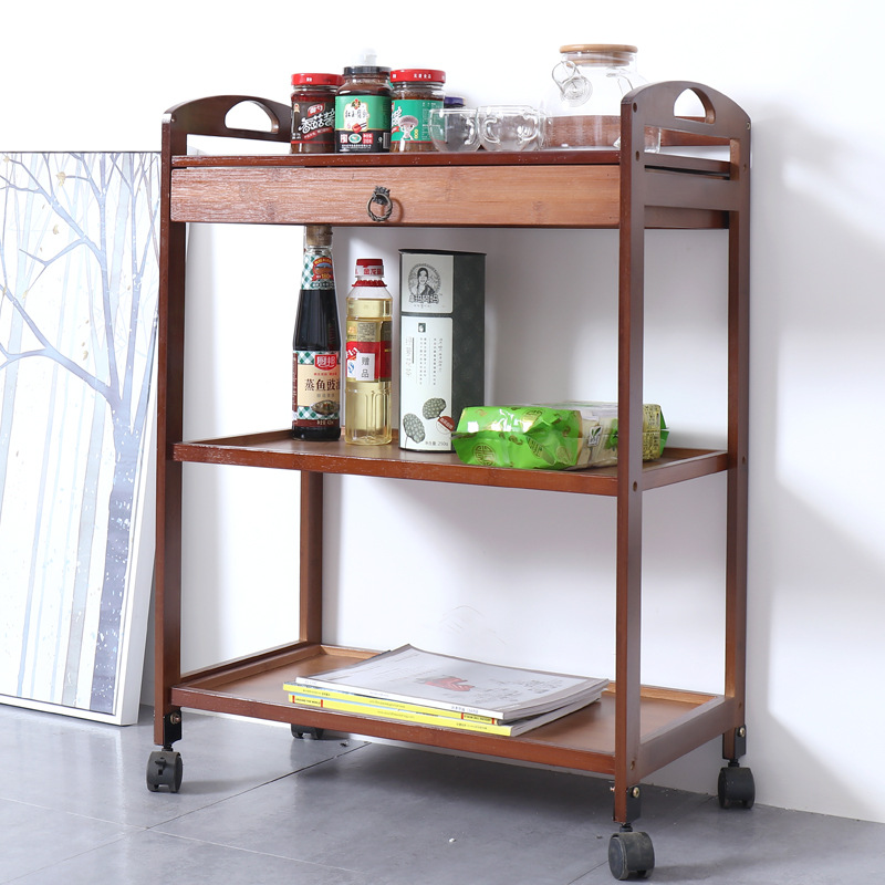 Bambú nuevo portátil comedor coche cocina rack de almacenamiento salón de belleza carro té rack de almacenamiento fábrica de coches al por mayor
