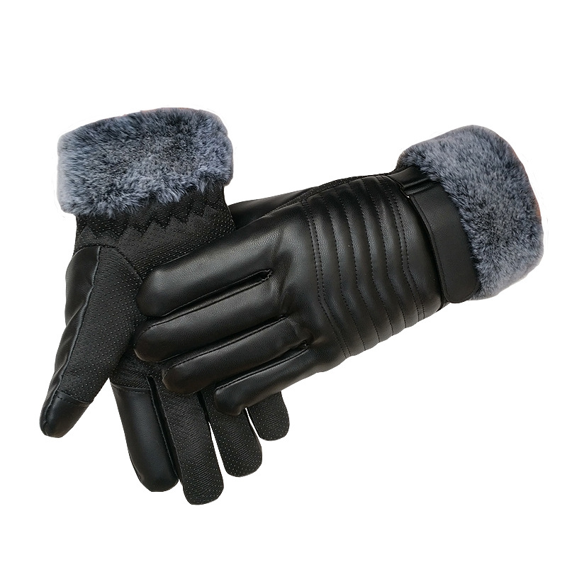 Autumn winter men women warm fleece lined thick fur cuff cold protection outdoor touchscreen driving cycling sports gloves wholesale