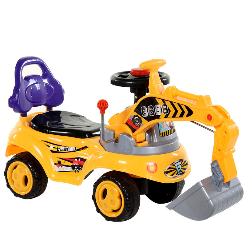 Entrega de una pieza Excavadora eléctrica para niños Excavadora de cuatro ruedas Coche oscilante Coche deslizante de ingeniería con música ligera
