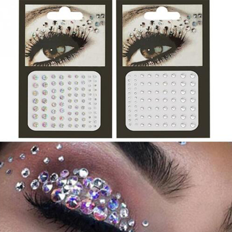 Popular 81 tabletas con pegamento DIY ceja ojo pegatinas frente cara rhinestone pegatinas Adhesivo acrílico rhinestone