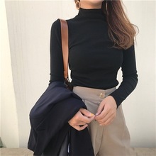 2025春季韩版女装纯色高领长袖t恤显瘦套头打底衫百搭上衣9.9特价