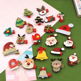 Christmas Cartoon Children's Hair Jewelry Gold Powder Santa Claus Christmas Tree Deer Head Cute Baby Full Bag Cloth Hairpin