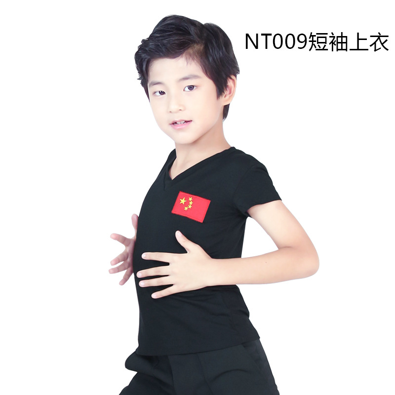 En stock Ropa de baile latino pantalones latinos para niños ropa de práctica estándar para niños y niñas camisa de manga corta negra