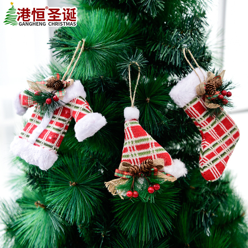 Decoraciones de Navidad calcetines de Navidad de tela de felpa sombrero ropa Decoraciones decoración del árbol de Navidad pequeño colgante