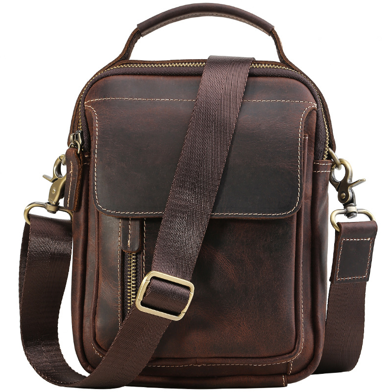 De moda de la vendimia de cuero genuino de los hombres bolsa de hombro primera capa de piel de vaca bolsa de mensajero Crazy Horse de cuero casual bolso del teléfono móvil de los hombres