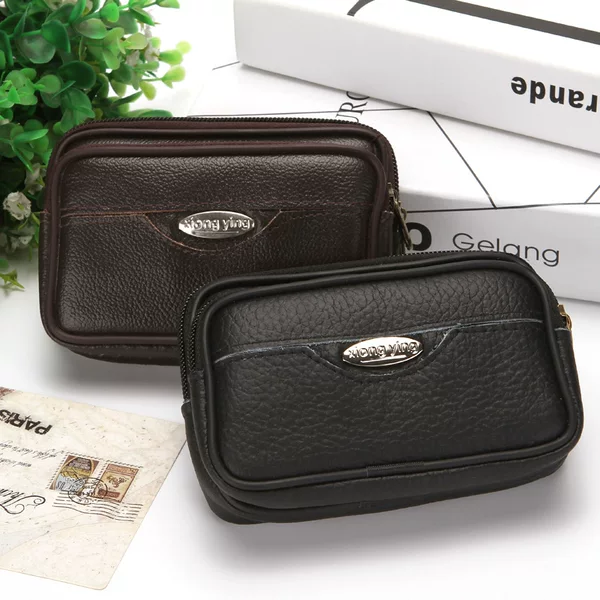 Factory direct middle-aged and elderly leather mobile phone waist bag belt cowhide change mobile phone bag supermarket night market hot 69