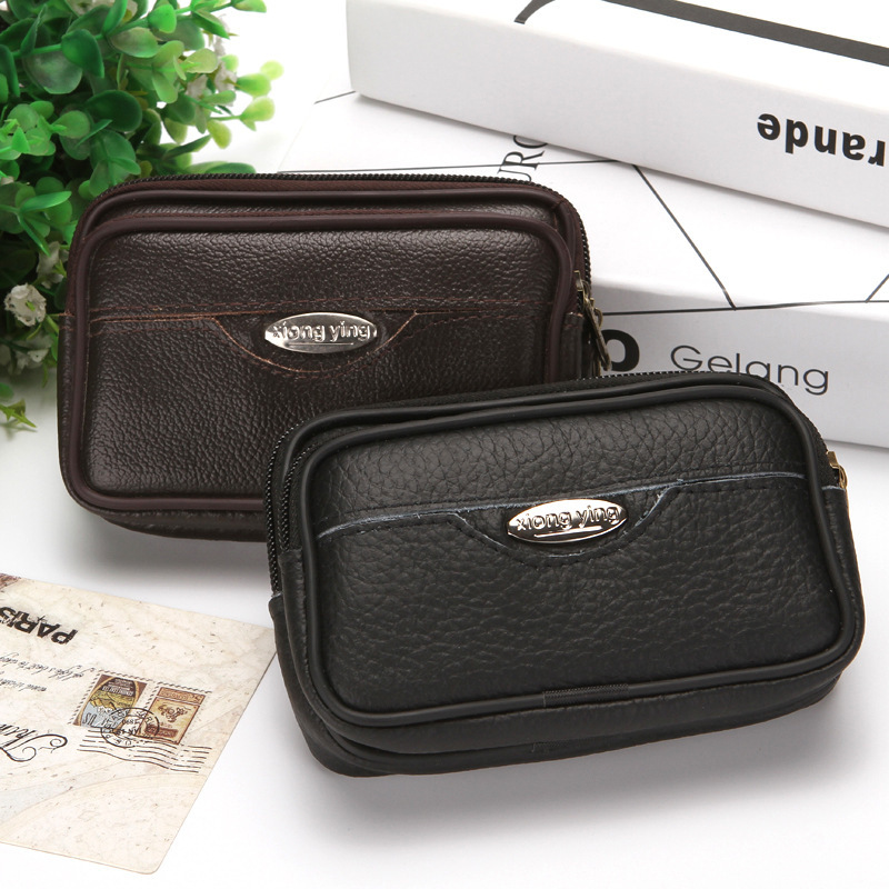 Factory direct middle-aged and elderly leather mobile phone waist bag belt cowhide change mobile phone bag supermarket night market hot 69