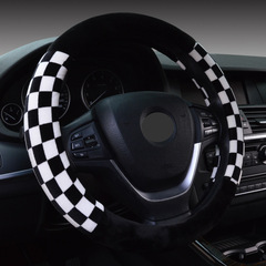Wholesale BLM Grid Plush Car Steering Wheel Cover Checkerboard New Winter Steering Wheel Cover Car Interior Accessory Decor