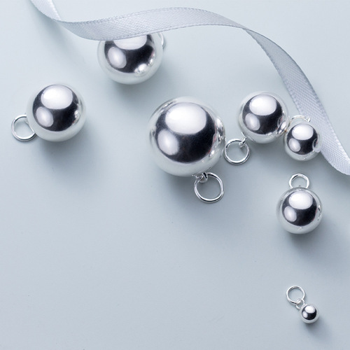 S925 silver accessories seedless light ball smooth pendant hollow hanging ball handmade DIY pendant S0431