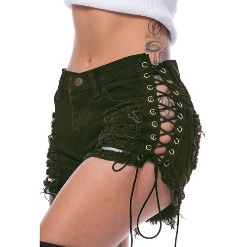 Ebay Beggar-style Ripped Women's Denim Jeans with Rivet Bandages—Euro-American Design, Sexy Nightclub Hot Shorts for Women