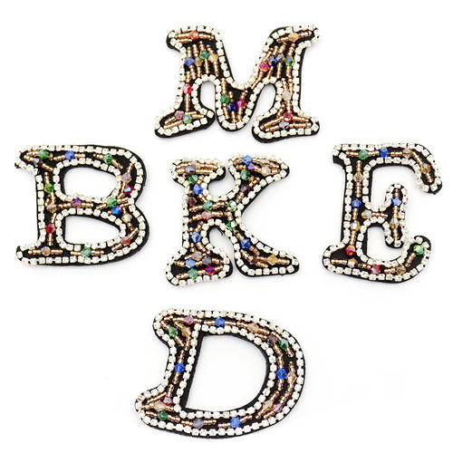 Handmade Bead Embroidered 26 English Letters Fabric Patch Fashion Versatile Clothing Accessory Bag Decorations Hand Sewn