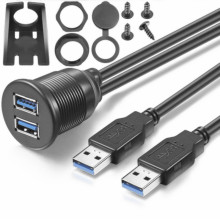 汽车轮船摩托车仪表盘面板数据延长线 双口USB3.0 防水线 1M