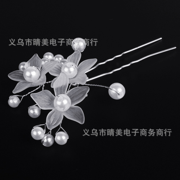 Venta caliente esmerilado flor perla en forma de U pelo tenedor nupcial updo pin tres flores modelado estilo étnico accesorios de cabeza hechos a mano