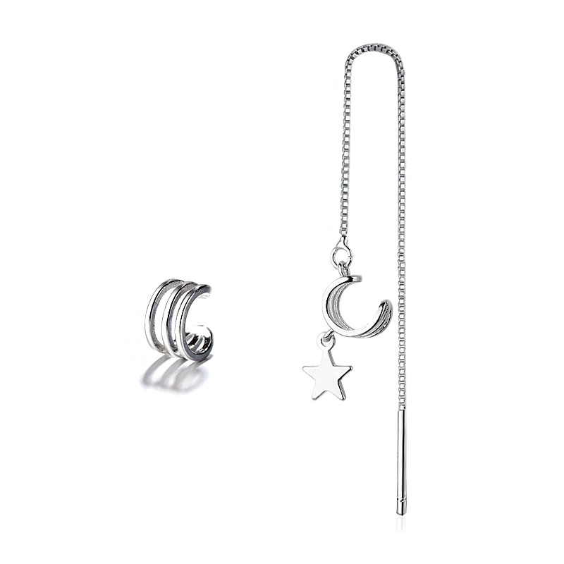 Geometric long ear clips, asymmetrical earrings, punk style