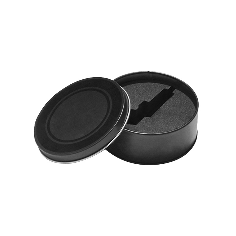 现货供应90*35马口铁盒 新款U盘包装盒 圆形黑色包装铁盒可定 制