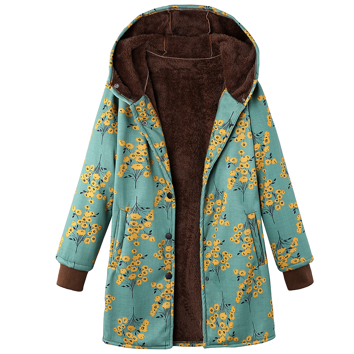 Abrigo de algodón grueso con capucha y manga larga acanalado para mujer, con estampado floral vintage, chaqueta con capucha de talla grande 9958 image 9