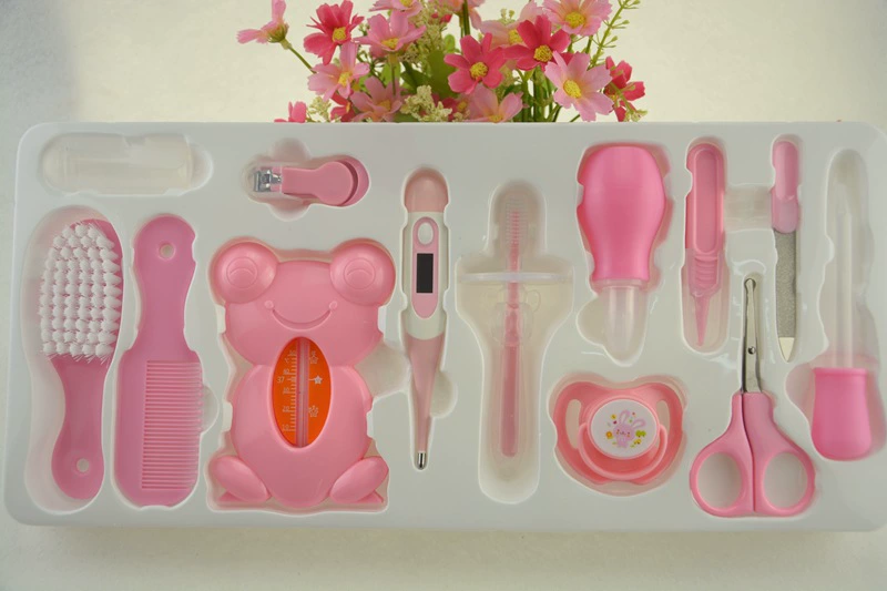 Цветная коробка для ухода за ребенком, 13 предметов, детские носовые всасывающие Носовые Ножницы, мультяшный набор, ежедневные чистящие средства, набор для ухода