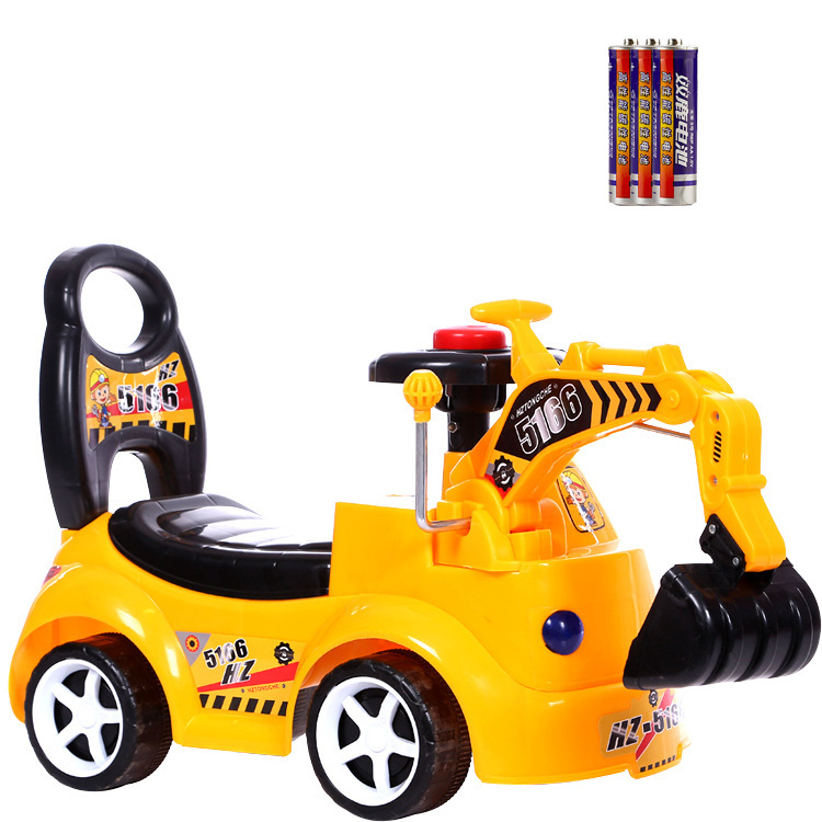 Entrega de una pieza Excavadora eléctrica para niños Excavadora de cuatro ruedas Coche oscilante Coche deslizante de ingeniería con música ligera
