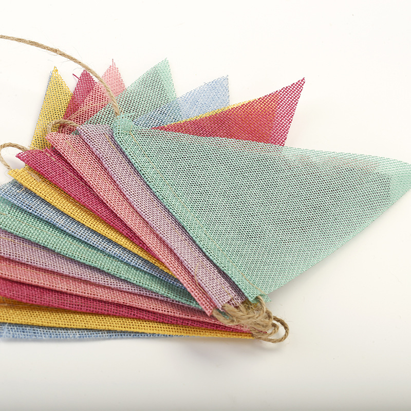 Colorido tire bandera 12 piezas 4 m imitación Lino triángulo bandera ceremonia de apertura en el sitio diseño suministros tela decorativa bandera colorida