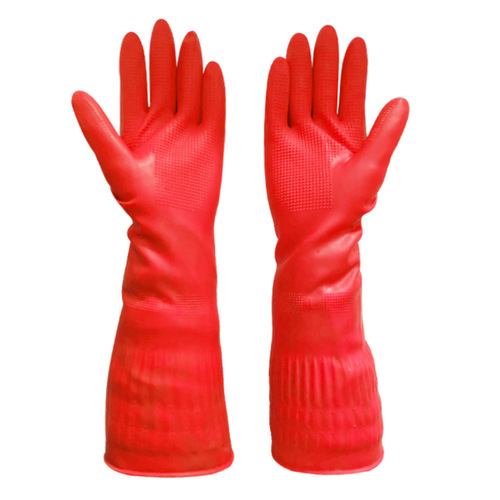Red rose latex gloves rubber leather extended waterproof and oil-proof kitchen housework gloves home laundry and dishwashing gloves